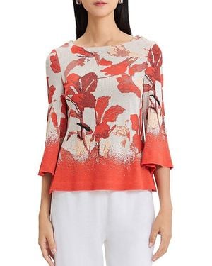 Misook Floral Jacquard Bell Sleeve Soft Knit Top - Red