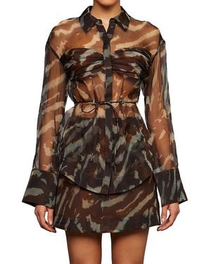 AMUR Clea Sheer Silk Blouse - Brown
