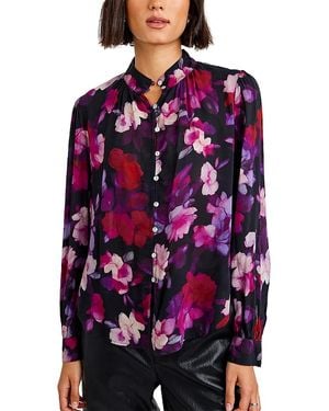 Bella Dahl Shirred Mandarin Collar Blouse - Purple