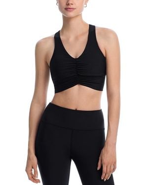 Aqua Athletic Shirred Racerback Sports Bra - Black