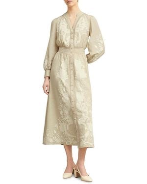 Hobbs Frida Button Front Lace Trim Dress - Natural
