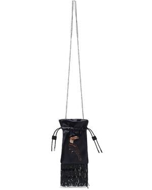FARM Rio Mini Fringed Satin Bucket Bag - White