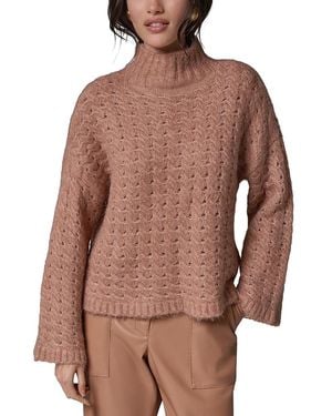 Donna Karan Mock Neck Basketweave Sweater - Brown