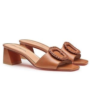 Santoni Leather Mid-Heel Sandal - Brown