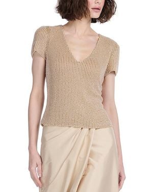 EMILY SHALANT Pearl V Neck Top - Natural