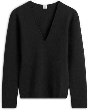 TOTEME Compact Knit V Neck Top - Black