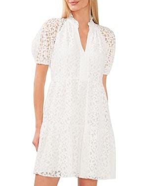 Cece V Neck Baby Doll Lace Dress - White