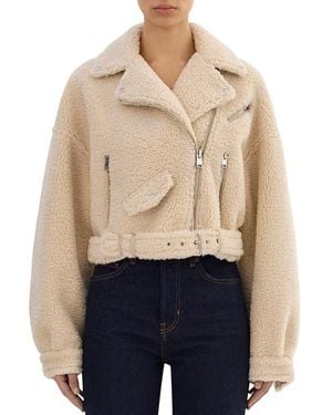 Lamarque Cropped Sherpa Biker Jacket - Blue