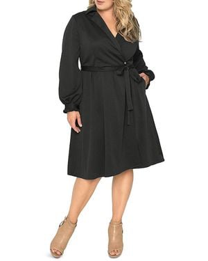 Standards & Practices Lapel Collar Crepe Wrap Dress - Black