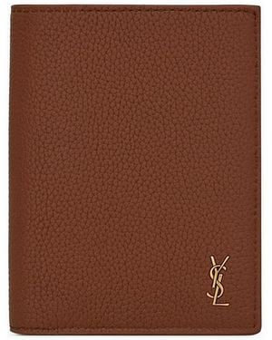 Saint Laurent Tiny Cassandre Credit Card Wallet - Brown