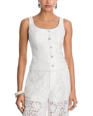 Aqua Soutache Cord Sleeveless Lace Top - White