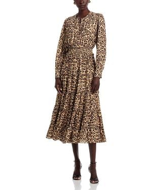 Tahari Split-Neck Tiered Dress - Brown