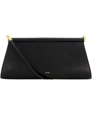 Vince Double Bar Leather Clutch - Black