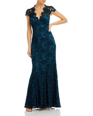 Eliza J Scalloped-Edge Lace Gown - Blue