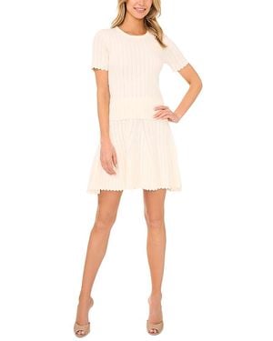 Ted Baker Short Sleeve Crewneck Keyhole Back Top With Pointelle And Rib - Natural