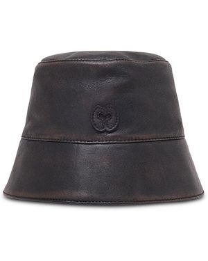 Maje Distressed Leather Bucket Hat - Black