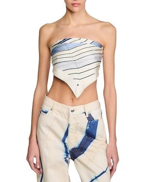 Sandro Striped Silk Scarf Top - Blue