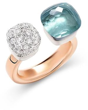 Pomellato 18K & Rose Nudo Sky Topaz & Diamond Cluster Cuff Ring - Blue