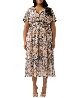Estelle Bellarosa Floral V Neck Dress - Brown