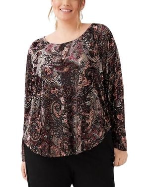 Karen Kane Plus Long Sleeve Velvet Burnout Shirttail Top - Black