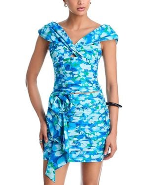 Aqua Floral Off The Shoulder Twist Top - Blue