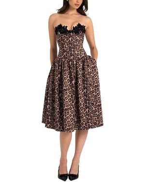 Miss Circle Uchenna Cheetah Print Stretchy Strapless Midi Dress - Brown