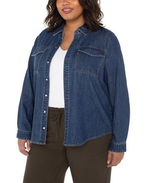 Liverpool Los Angeles Plus Long Sleeve Button Front Shirt - Blue