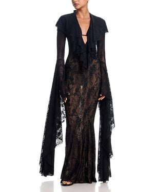 Norma Kamali Extra Long Sleeve Deep V Fishtail Gown - Blue
