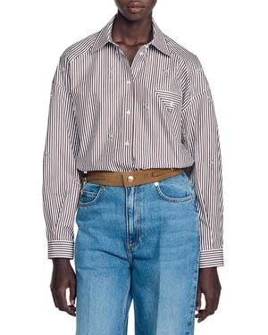 Sandro Brendana Oversized Rhinestone Embellished Shirt - Blue
