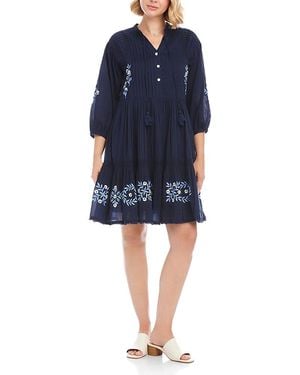 Karen Kane Blouson Sleeve Embroidered Lace Trim Tiered Dress - Blue