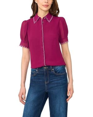Cece Scallop Contrast Trim Button Blouse - Red