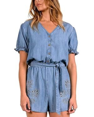Elan Puff Sleeve Romper - Blue