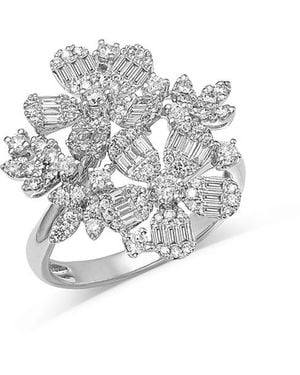 Bloomingdale's Fine Collection Diamond Round & Baguette Flower Ring - White