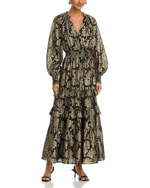 Aqua Metallic Jacquard Tiered Dress - Green