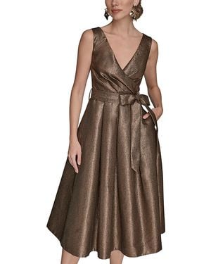 Donna Karan Wrap Effect Bow Waist Midi Gown - Brown
