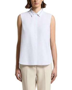 Peserico Sleeveless Stretch Cotton Poplin & Jersey Rib Top - White