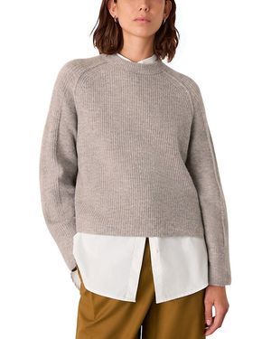 Whistles Aria Mix Crewneck Knit Sweater - Gray