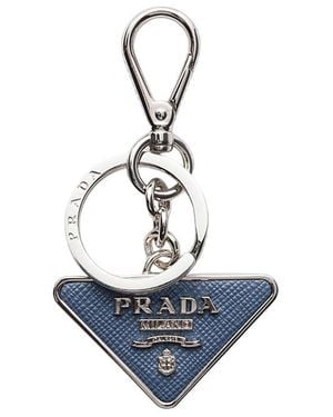 Prada Saffiano Leather And Metal Keychain - Blue