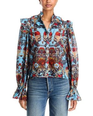 Alice + Olivia Bernice Cotton Victorian Ruffled Blouse - Blue