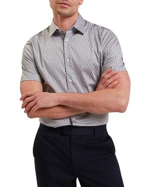 Ted Baker Cambay Geometric Leaf Print Short Sleeve Shirt - Gray