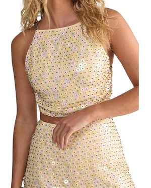 Nasty Gal Studded Sequin Beaded Strap Crop Top - Brown