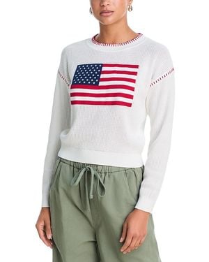 Aqua Whipstitch Flag Sweater - White