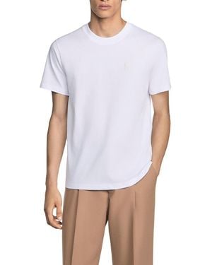 Sandro Cotton T Shirt With Leather Logo Patch - White