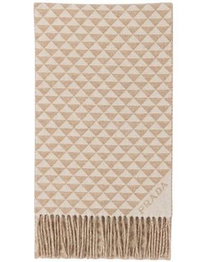 Prada Symbole Double Wool And Cashmere Scarf - Natural
