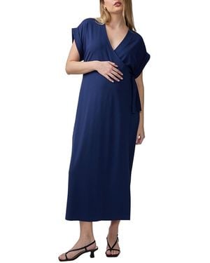 Ingrid & Isabel Short Sleeve Knit Wrap Maternity Midi Dress - Blue