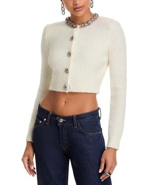 Self-Portrait Embellished Crewneck Cardigan - White
