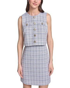 KARL LAGERFELD Sleeveless Tweed Sheath Popover Dress - Blue