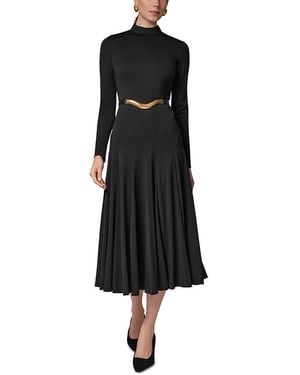 Donna Karan Mock Neck Pleated Maxi Dress - Black