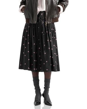 Prada Floral Print Washed Silk Midi-Skirt - Black