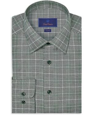 David Donahue Trim Fit Twill Glen Check Dress Shirt - Blue
